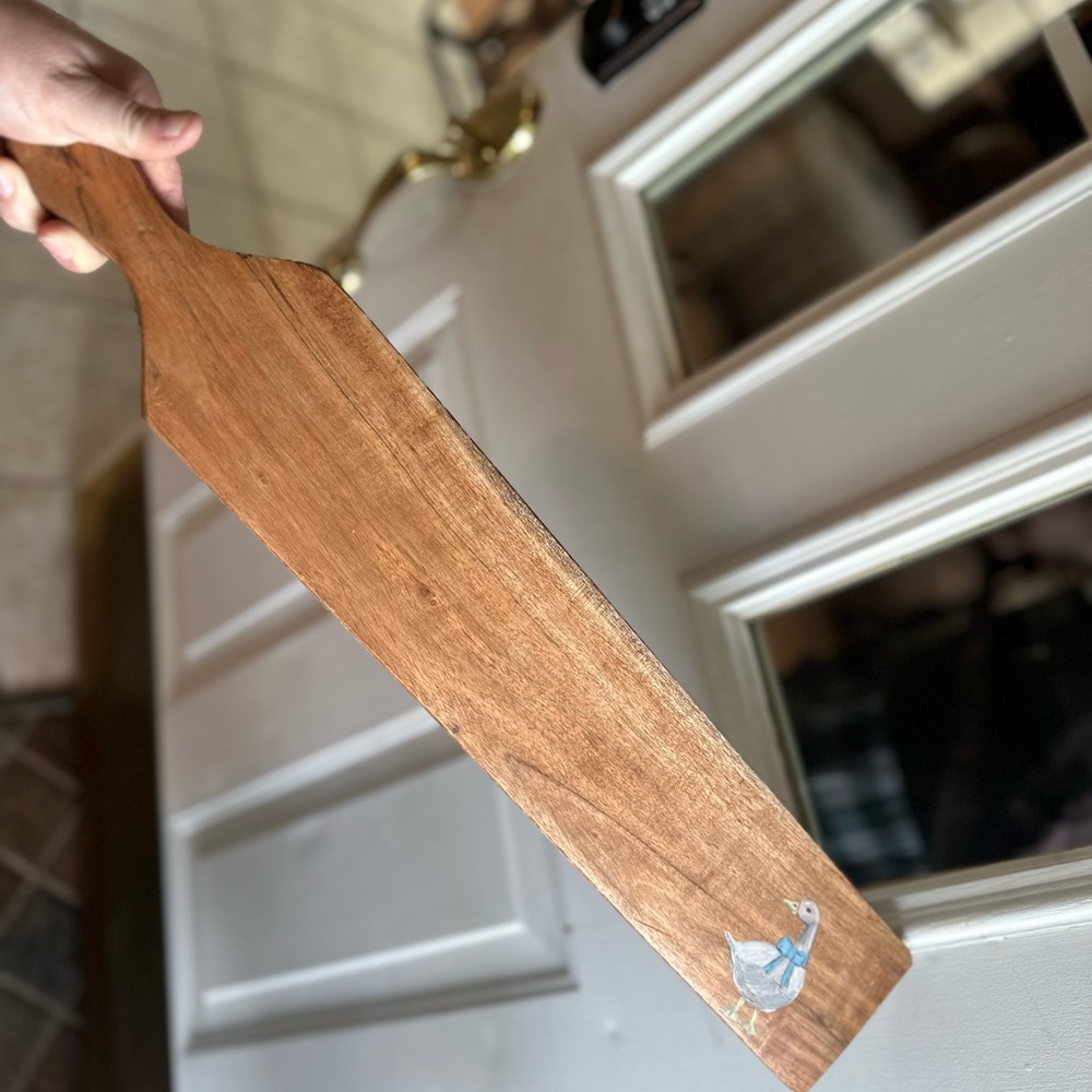 Hand-Painted Wooden Paddle with Duck Goose Accent - Natural Brown